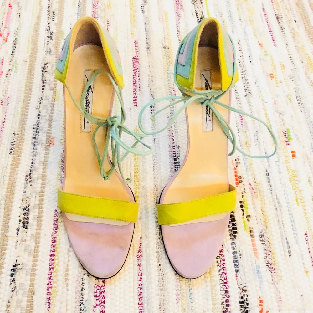 BRIAN ATWOOD MULTI-COLORED MINT STRAP HEELS 39 1/2
